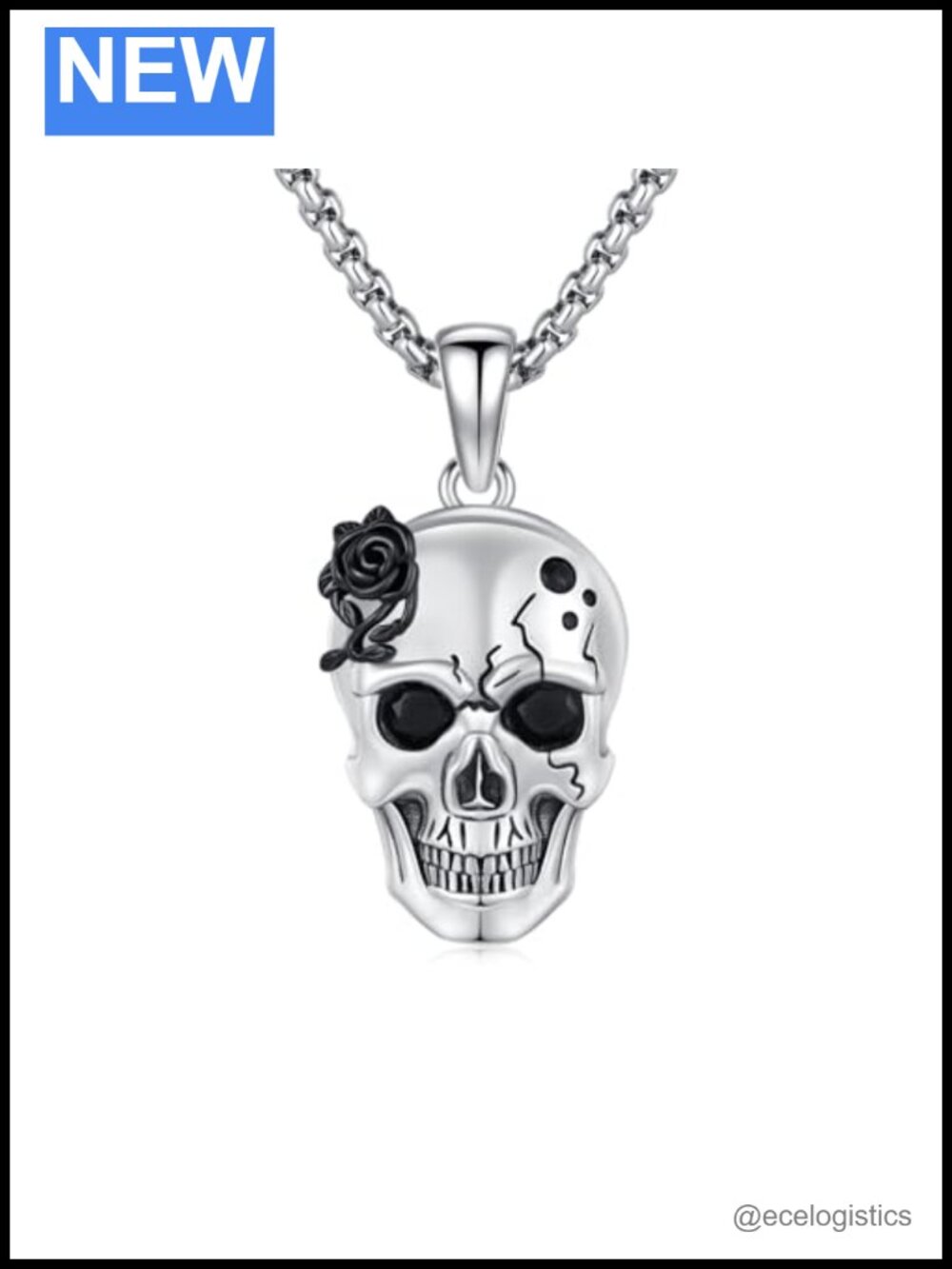 925 Sterling Silver Skull Necklace Gothic Pendant